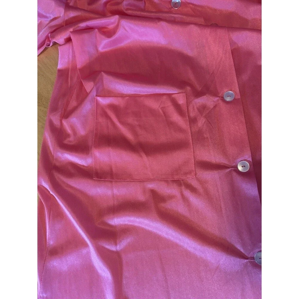 Vintage Coral Pink Robe & Gown Set Button Front 2 Pc USA Pocket L Nylon